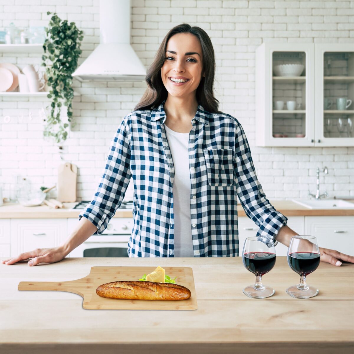 Platou din bambus, cu maner, pentru servire pizza/aperitiv, 1 x 50 x 38 cm - imagine 7