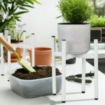 Set de 2 suporturi reglabile pentru ghivece, sustinere 50 kg, alb, fier - imagine 2