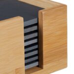 Suport pentru pahare/coastere, ardezie, 8 bucati, cu suport din bambus, 10 x 10 cm, antracit/natur - imagine 2