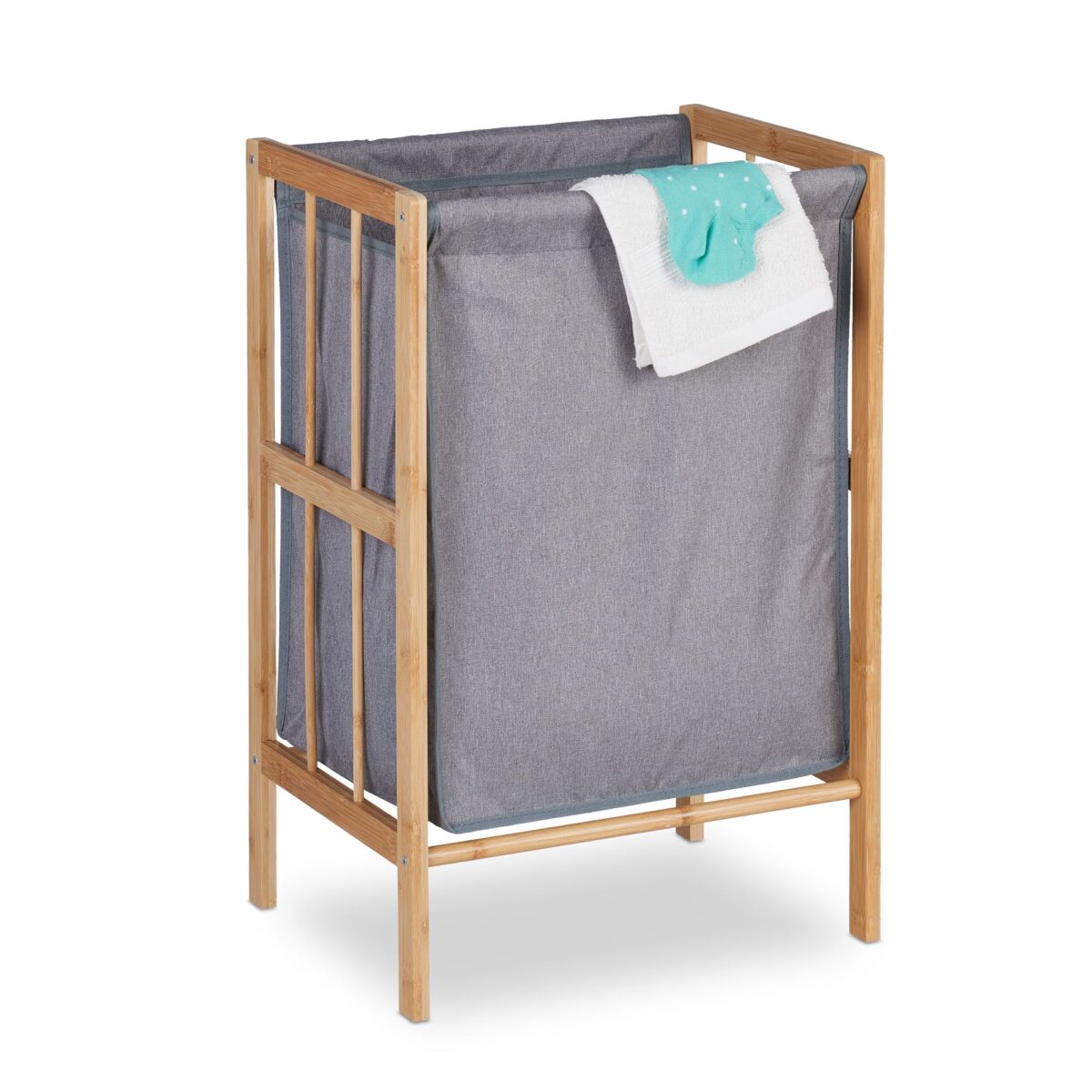 Cos de rufe din bambus si poliester, 60 x 39 x 30 cm, gri/natur, 30L - imagine 3