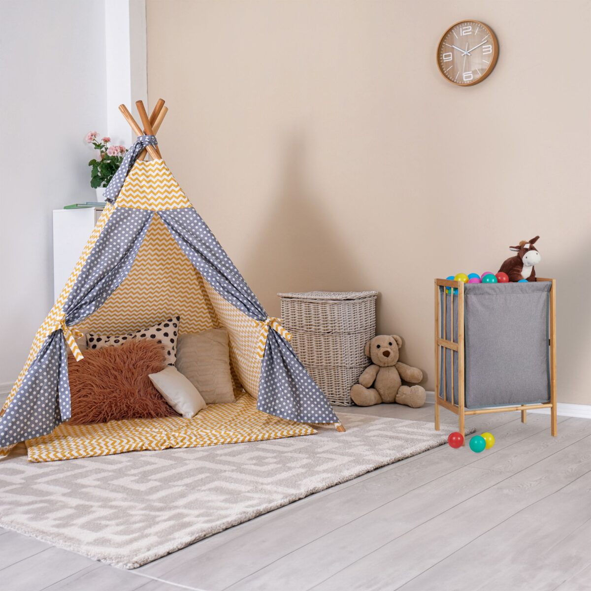 Cos de rufe din bambus si poliester, 60 x 39 x 30 cm, gri/natur, 30L - imagine 6