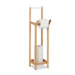 Suport hartie igienica cu loc de rezerve, din bambus, 72 x 17,5 x 24 cm