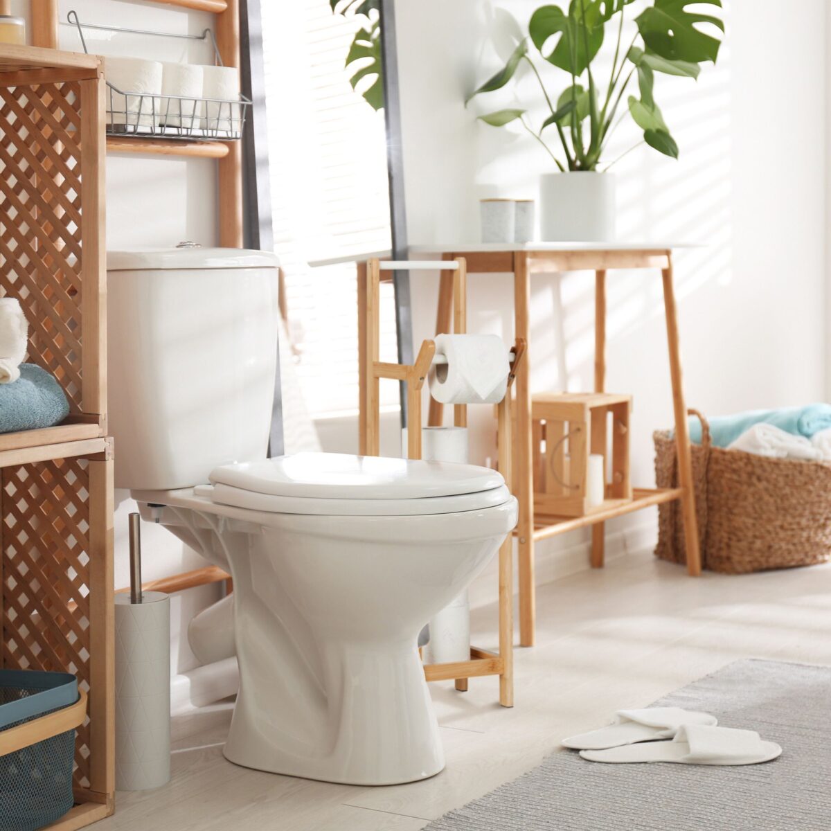 Suport hartie igienica cu loc de rezerve, din bambus, 72 x 17,5 x 24 cm - imagine 5