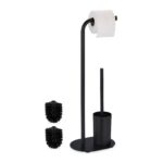 Suport hartie igienica si perie toaleta, negru, 64,5 x 23 x 17 cm, Relaxdays