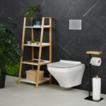 Suport negru pentru hartie igienica si perie de toaleta, otel si bambus, Relaxdays - imagine 4
