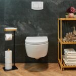 Suport negru pentru hartie igienica si perie de toaleta, otel si bambus, Relaxdays - imagine 3