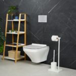 Suport alb pentru hartie igienica si perie de toaleta, otel, 2 perii de schimb, Relaxdays - imagine 3