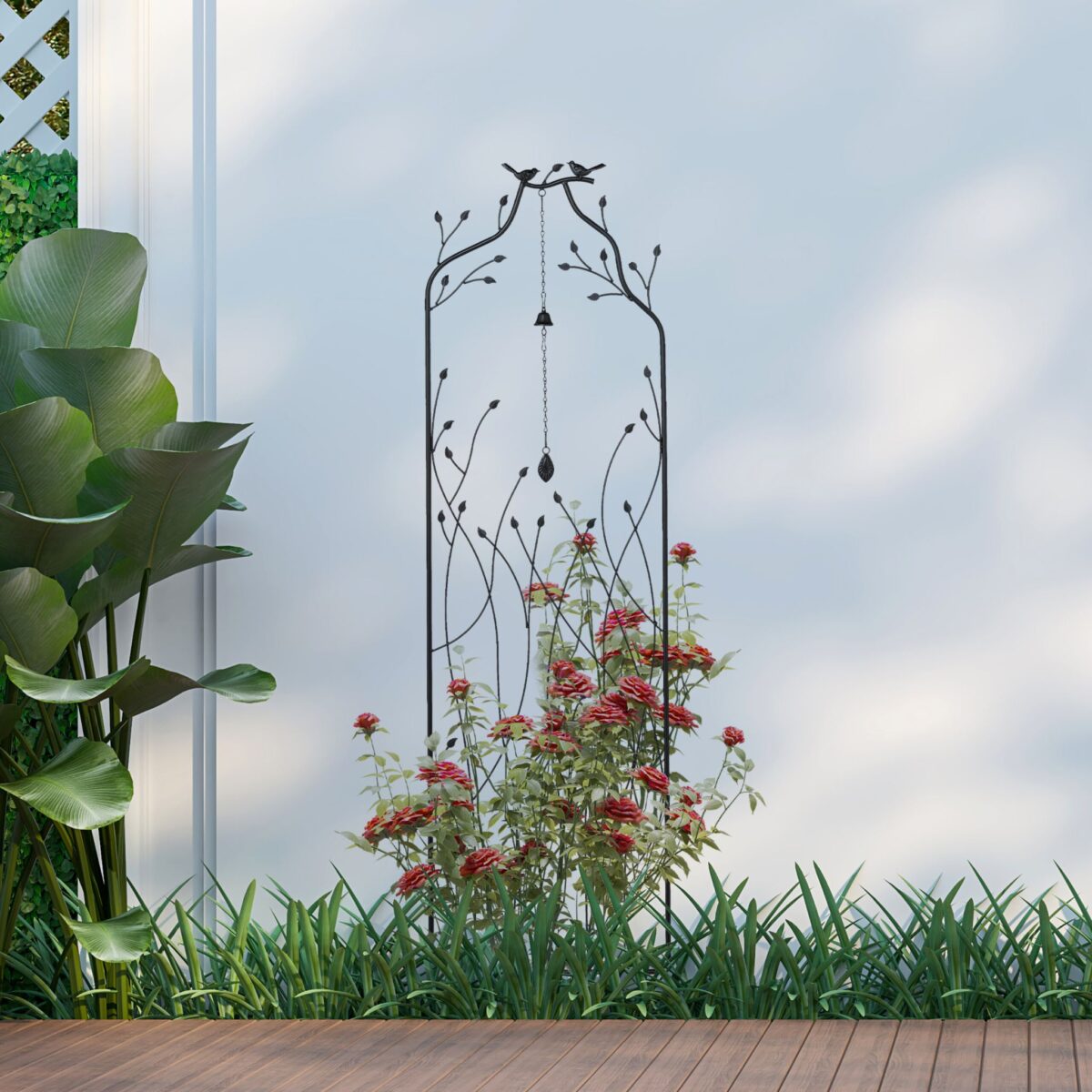 Set 2 spaliere decorative, pentru plante, clopotel vant, 170 x 45 x 4 cm, negru - imagine 3