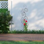 Spalier metalic pentru flori, design decorativ cu linii curbate, 160 x 30 x 1 cm, maro - imagine 3