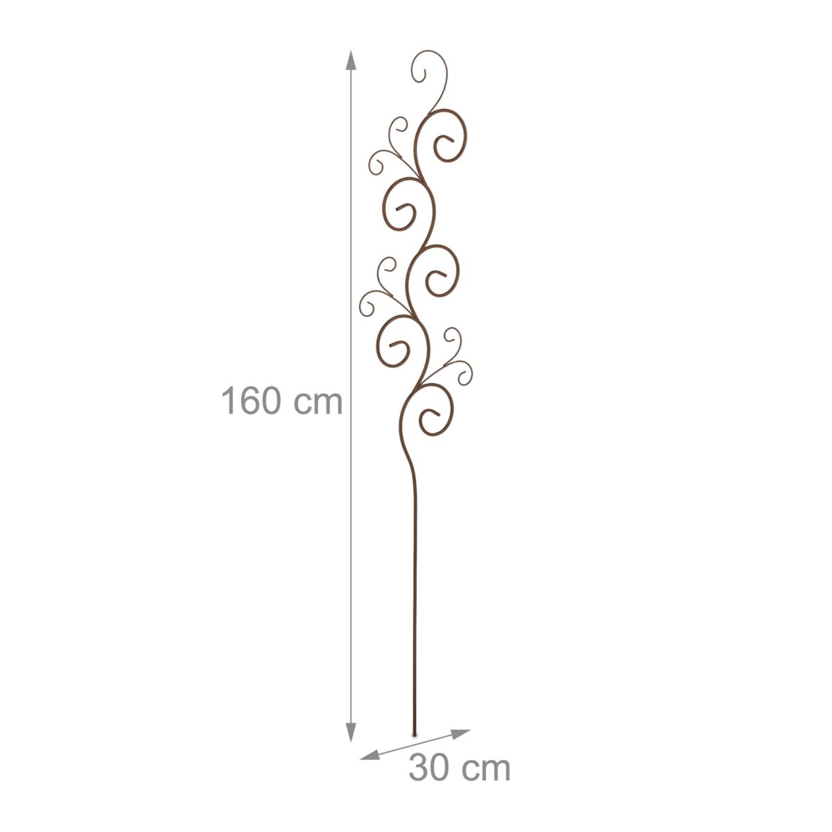Spalier metalic pentru flori, design decorativ cu linii curbate, 160 x 30 x 1 cm, maro - imagine 5