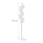 Spalier metalic pentru flori, design decorativ cu linii curbate, 160 x 30 x 1 cm, maro - imagine 5