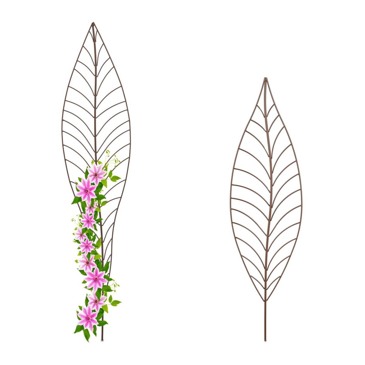 Set 2 spaliere pentru plante, design frunza, dimensiuni diferite, maro - imagine 2
