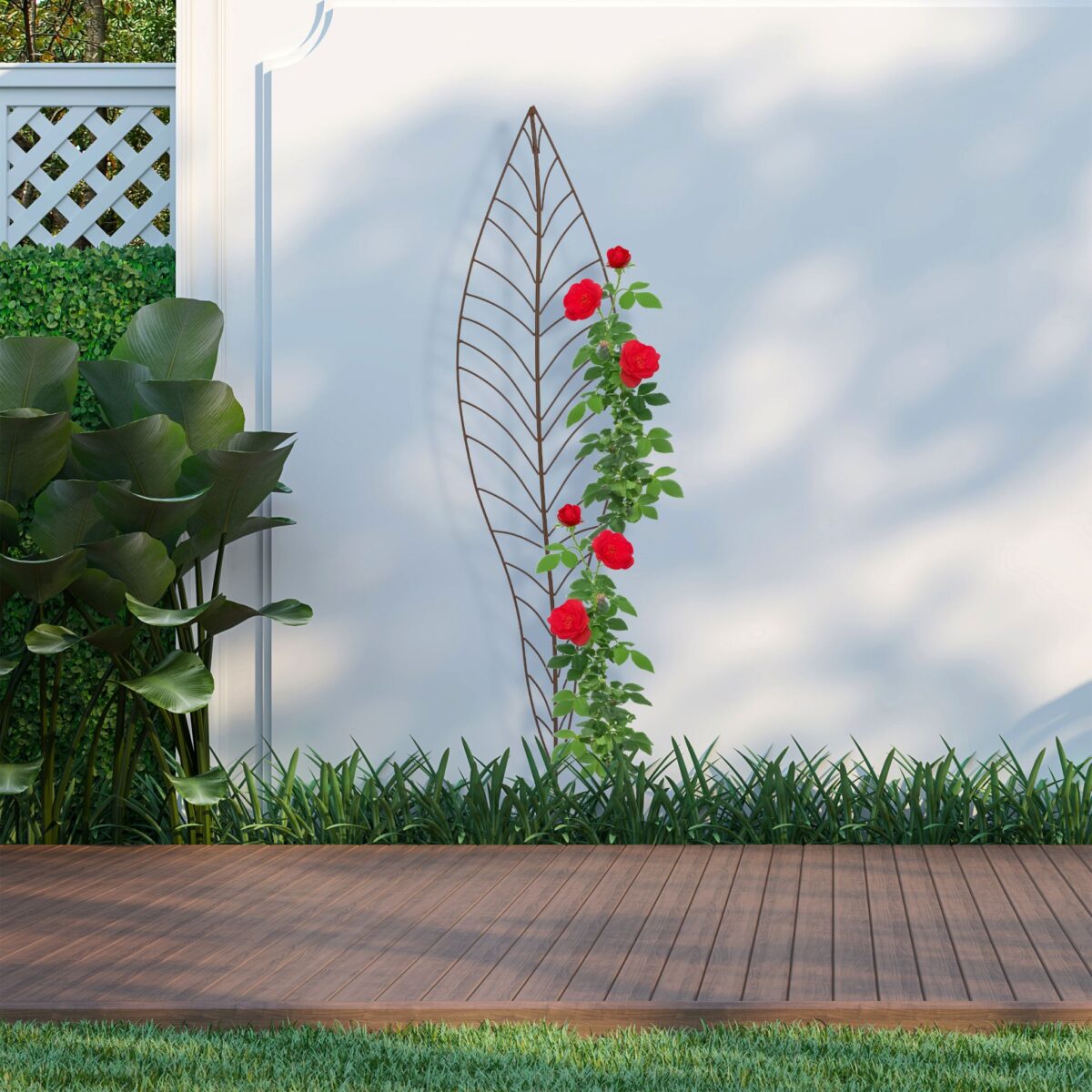 Set 2 spaliere pentru plante, design frunza, dimensiuni diferite, maro - imagine 3