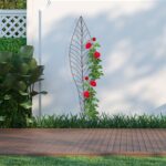 Set 2 spaliere pentru plante, design frunza, dimensiuni diferite, maro - imagine 3