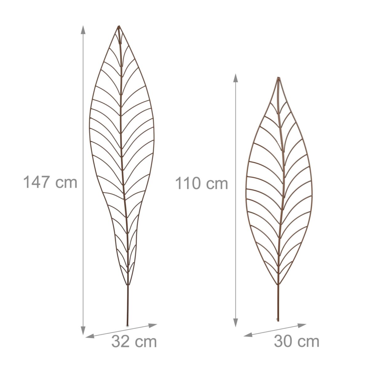 Set 2 spaliere pentru plante, design frunza, dimensiuni diferite, maro - imagine 5