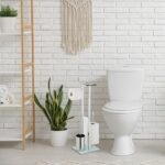 Set de toaleta din otel inoxidabil, suport hartie igienica, perie toaleta, loc rezerve, raft, Relaxdays - imagine 2