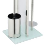 Set de toaleta din otel inoxidabil, suport hartie igienica, perie toaleta, loc rezerve, raft, Relaxdays - imagine 6