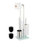 Set de toaleta din otel inoxidabil, suport hartie igienica, perie toaleta, loc rezerve, Relaxdays