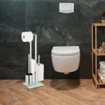 Set de toaleta din otel inoxidabil, suport hartie igienica, perie toaleta, loc rezerve, Relaxdays - imagine 3