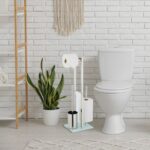 Set de toaleta din otel inoxidabil, suport hartie igienica, perie toaleta, loc rezerve, Relaxdays - imagine 2