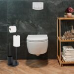 Suport hartie igienica cu perie de toaleta, negru, otel, Relaxdays - imagine 3