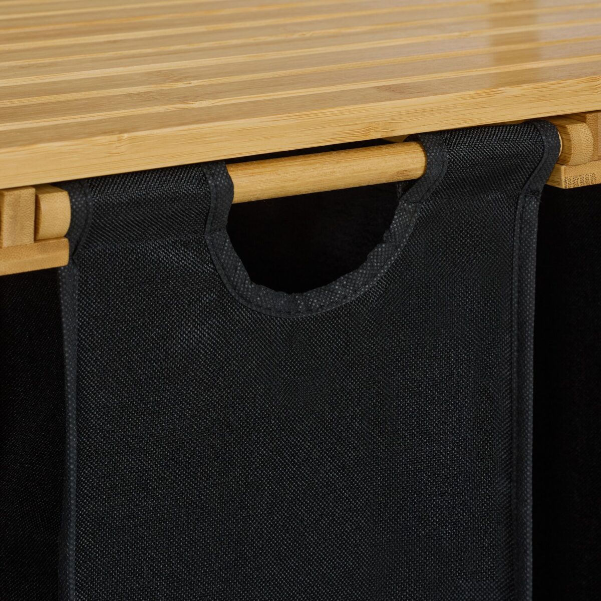 Raft de baie, 3 cosuri de rufe detasabila, 2 rafturi, bambus/poliester, 105 x 80 x 40 cm - imagine 9