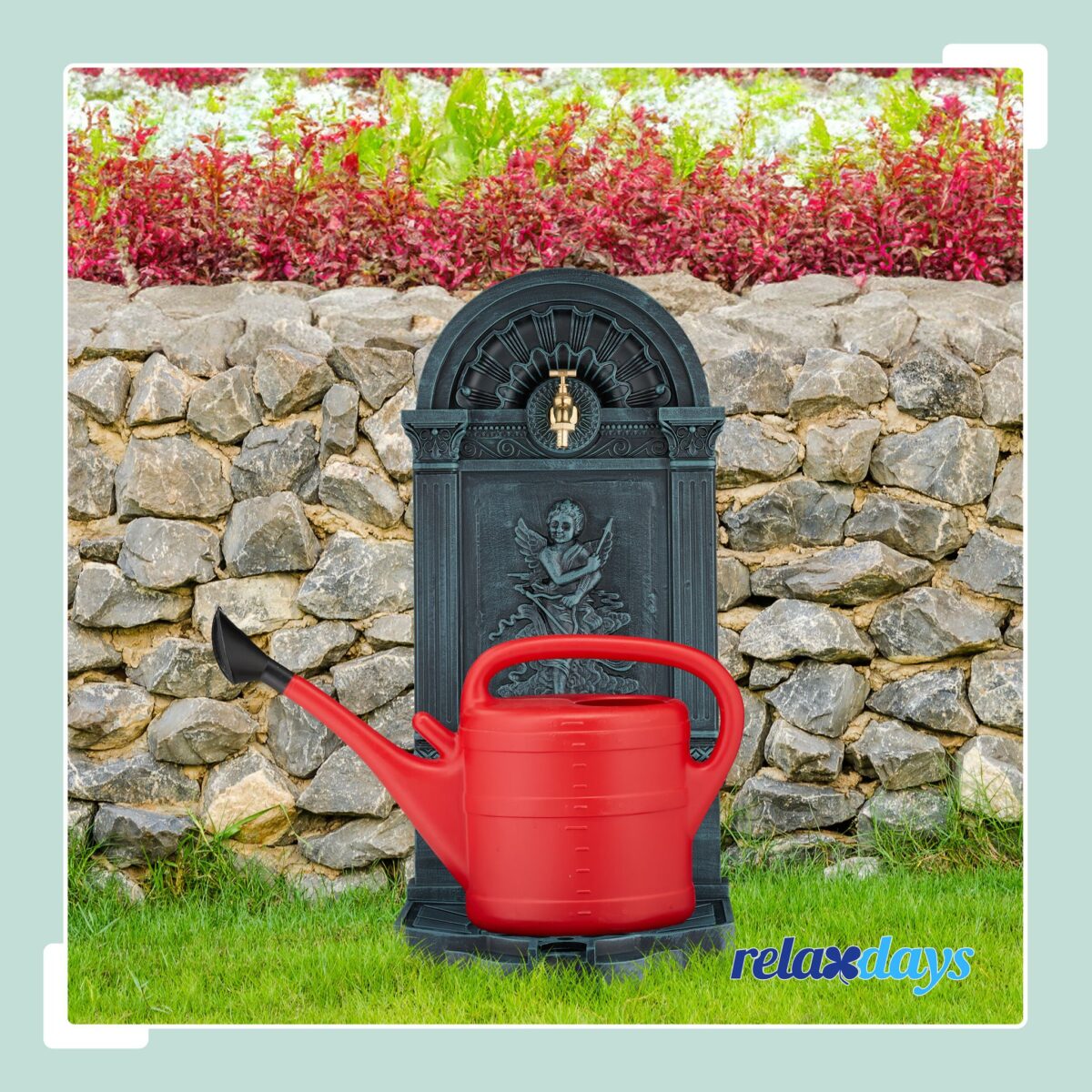 Cismea antica de gradina, figurina decorativa cupidon, gri, aluminiu, 83 cm, Relaxdays - imagine 2