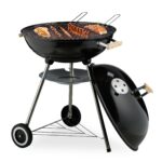 Gratar mobil cu capac, pe carbune, grill rotund, H 94 cm, otel, XL