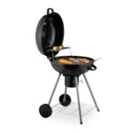 Gratar mobil de gradina, grill rotund, capac cu termometru integrat, otel