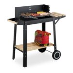 Gratar mobil de gradina, cu rafturi practice, grill reglabil pe inaltime, 80,5 x 86 x 42 cm