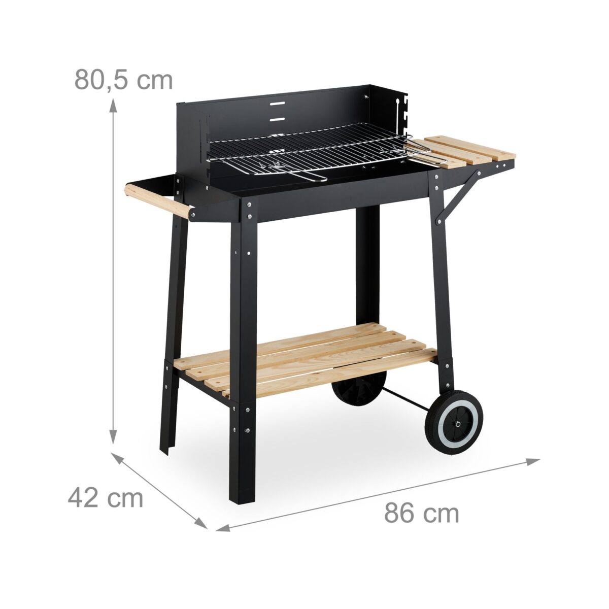 Gratar mobil de gradina, cu rafturi practice, grill reglabil pe inaltime, 80,5 x 86 x 42 cm - imagine 3