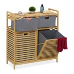 Raft de baie, 2 cosuri de rufe, 2 sertare, bambus/poliester, 95 x 88 x 33 cm, maro