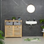 Raft de baie, 2 cosuri de rufe, 2 sertare, bambus/poliester, 95 x 88 x 33 cm, maro - imagine 4