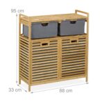 Raft de baie, 2 cosuri de rufe, 2 sertare, bambus/poliester, 95 x 88 x 33 cm, maro - imagine 5