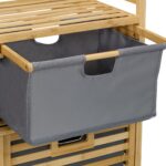 Raft de baie, 2 cosuri de rufe, 2 sertare, bambus/poliester, 95 x 88 x 33 cm, maro - imagine 8