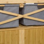Raft de baie, 2 cosuri de rufe, 2 sertare, bambus/poliester, 95 x 88 x 33 cm, maro - imagine 9