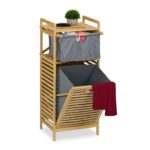 Raft de baie, cos de rufe integrat, bambus/poliester, 95 x 40 x 33 cm, maro/gri