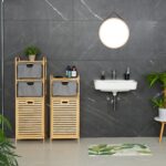 Raft de baie, cos de rufe integrat, bambus/poliester, 95 x 40 x 33 cm, maro/gri - imagine 2