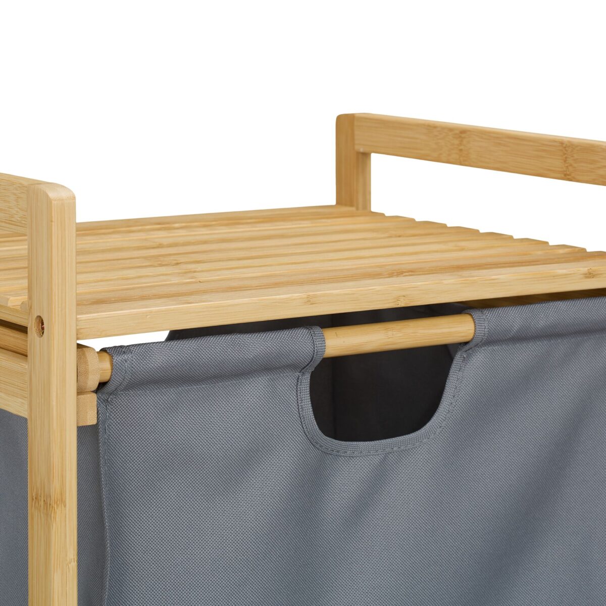 Raft de baie, cos de rufe integrat, bambus/poliester, 95 x 40 x 33 cm, maro/gri - imagine 7