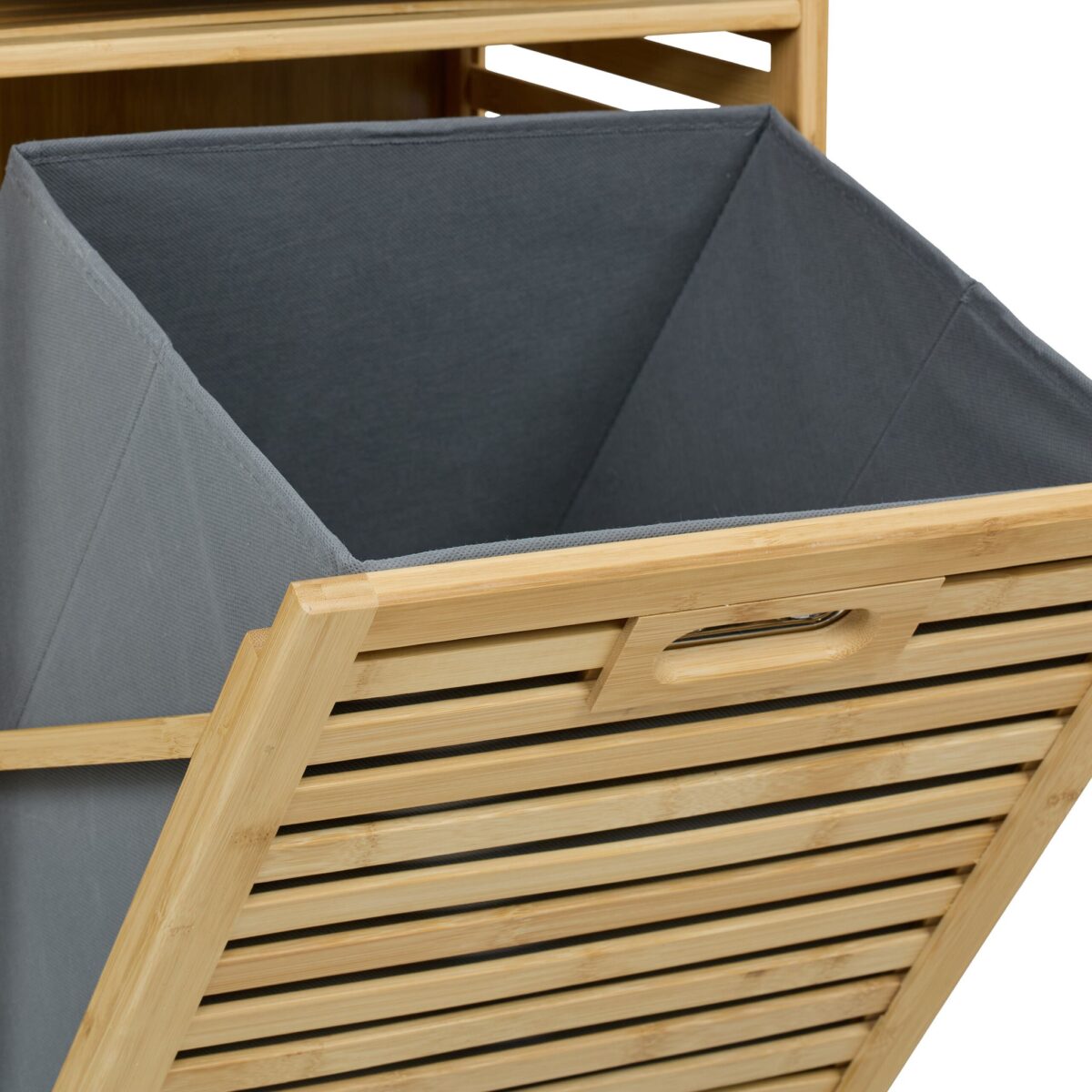 Raft de baie, cos de rufe integrat, bambus/poliester, 95 x 40 x 33 cm, maro/gri - imagine 8