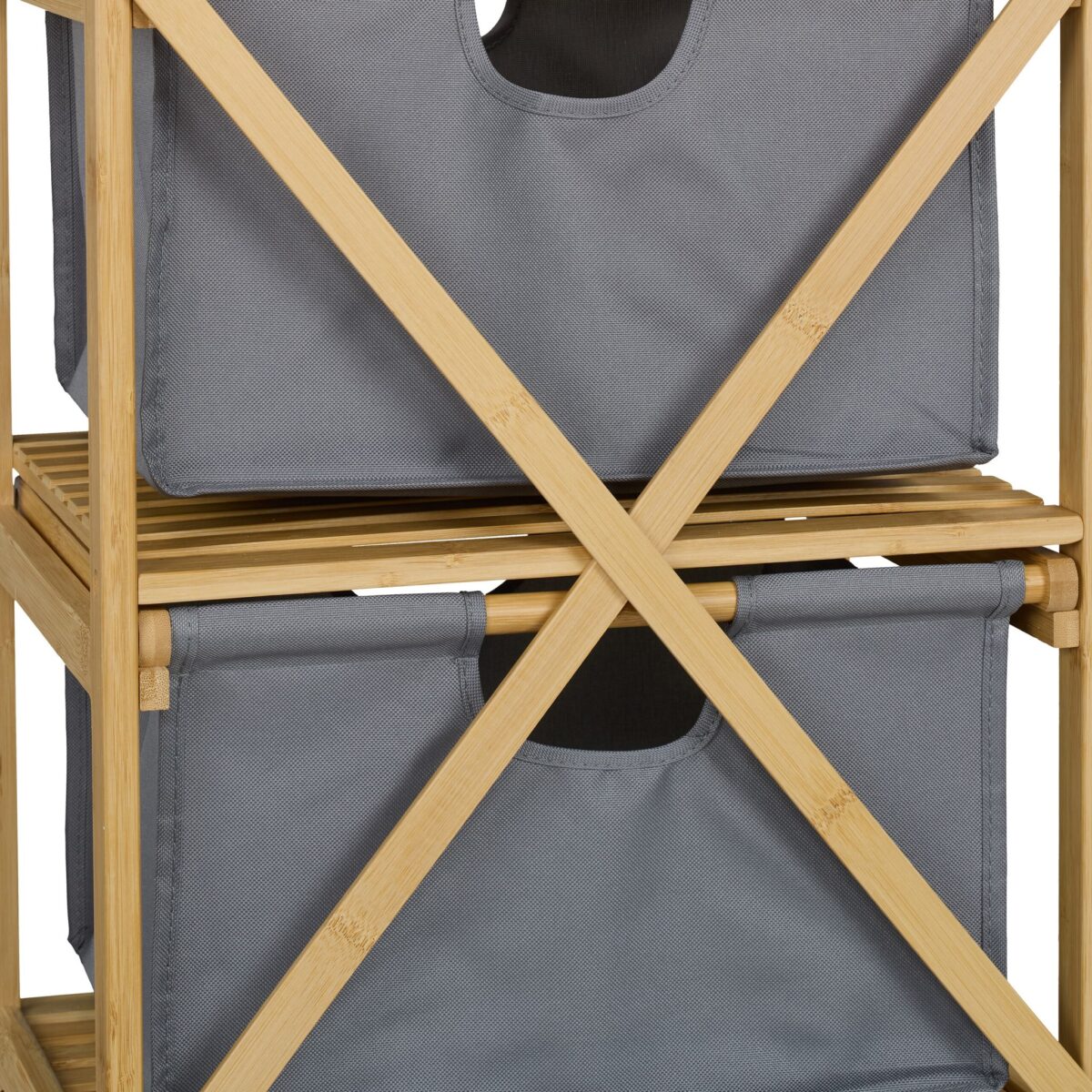 Raft de baie, cos de rufe integrat, bambus/poliester, 95 x 40 x 33 cm, maro/gri - imagine 9