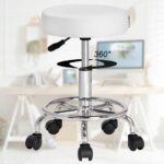 Scaun taburet Casaria®, cosmetica, cabinet medical, atelier, otel, inaltime reglabila 51-65 cm, rotire 360°, alb - imagine 9