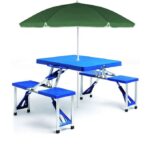 Set masa pliabila de gradina, 4 scaune, camping, pescuit, tip valiza, aluminiu, albastru - imagine 3