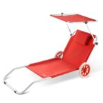 Sezlong portabil cu roti, plaja/gradina, pliabil, 150 x 52 cm, rosu, CASARIA®