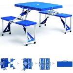 Set masa pliabila de gradina, 4 scaune, camping, pescuit, tip valiza, aluminiu, albastru - imagine 2