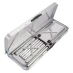 Set masa pliabila de gradina, 2 banci, camping, pescuit, tip valiza, 90 x 60 x 70 cm, aluminiu, gri - imagine 6