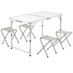Set masa pliabila de gradina, 4 scaune, camping, pescuit, tip valiza, inaltime raglabila, aluminiu, alb