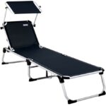 Sezlong cu parasolar, Malta, pliabil, rezistenta UV, negru, 210 x 61 x 35 cm, Casaria®