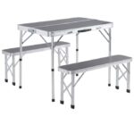 Set masa pliabila de gradina, 2 banci, camping, pescuit, tip valiza, 90 x 60 x 70 cm, aluminiu, gri - imagine 3