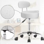 Scaun de cosmetica hidraulic si rotativ cu spatar Casaria®, inaltime reglabila 63-73 cm, alb - imagine 2